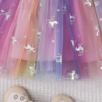 Διασυνοριακό Άνοιξη και Φθινόπωρο 2025, Νέο Γλυκό και Χαριτωμένο Μακρυμάνικο Φόρεμα Πριγκίπισσας με Στρογγυλή Λαιμόκοψη και Πολύχρωμο Μονόκερο, Πλεγμένο Φόρεμα για Κορίτσια