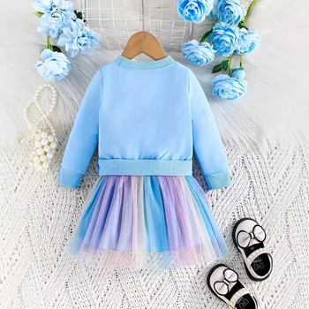 Rochie de primăvară și toamnă cu design floral, cu mânecă lungă și cusături, din plasă colorată, pentru bebeluși, INS transfrontalieră, pentru fetițe