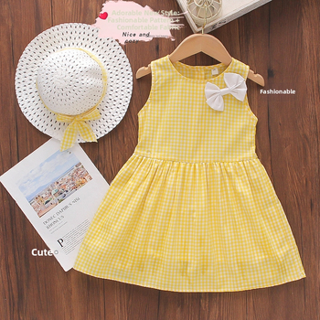 Letné nové dievčenské šaty v kórejskom štýle, kockované detské šaty bez rukávov s trakmi 313245
