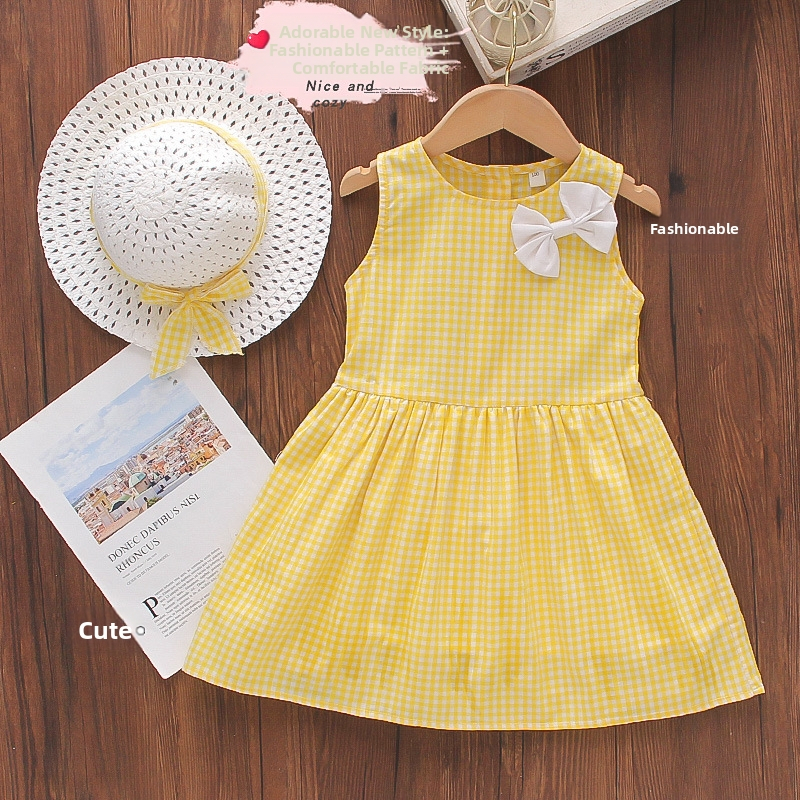 Letné nové dievčenské šaty v kórejskom štýle, kockované detské šaty bez rukávov s trakmi 313245