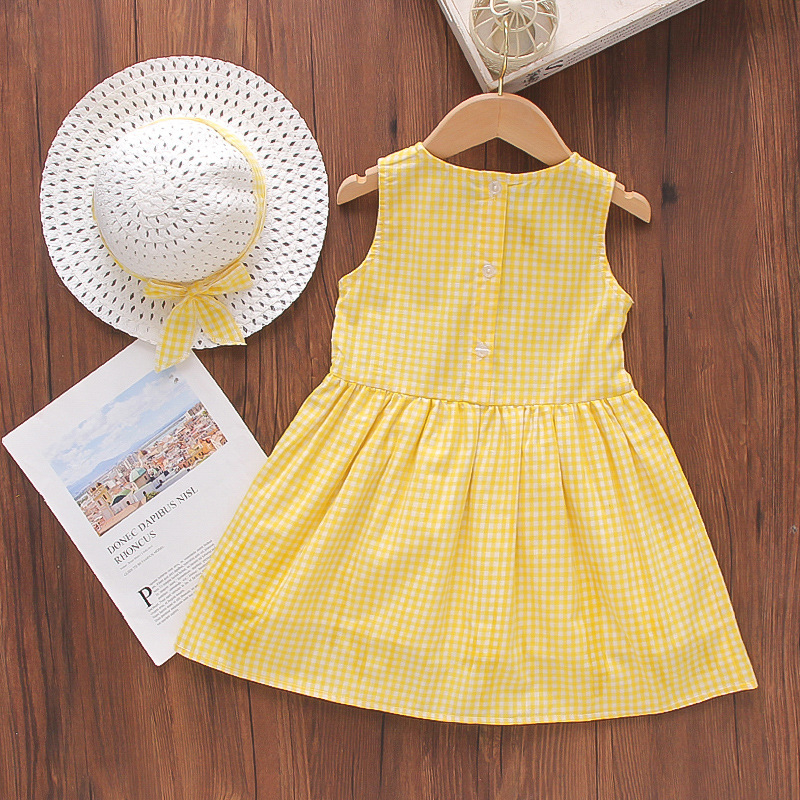 Letné nové dievčenské šaty v kórejskom štýle, kockované detské šaty bez rukávov s trakmi 313245