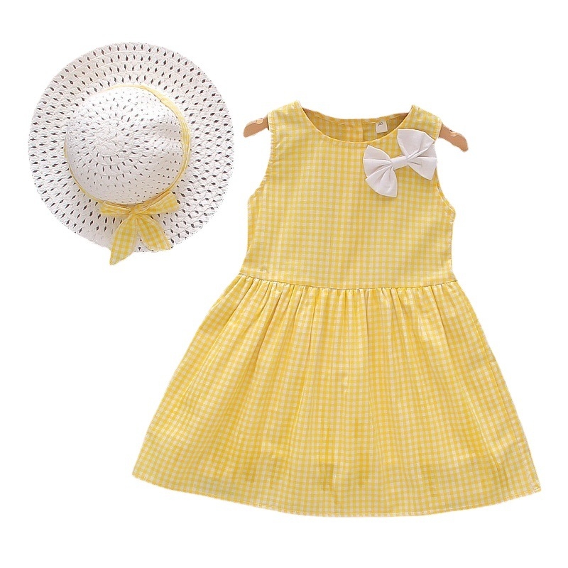 Letné nové dievčenské šaty v kórejskom štýle, kockované detské šaty bez rukávov s trakmi 313245