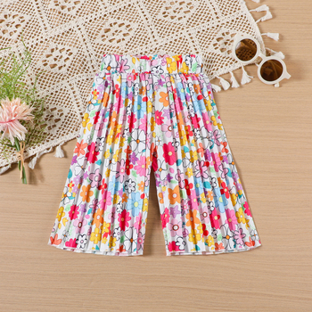 Παντελόνι με τυπωμένα σχέδια και πλισέ φαρδιά μπατζάκια για μωρά κορίτσια του 2025, σετ δύο τεμαχίων για παιδιά εξωτερικού εμπορίου