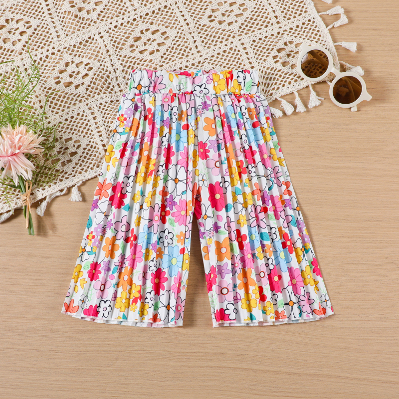Dječji top s printom i cvjetnim printom, široke plisirane hlače iz 2025., dvodijelni set za vanjsku trgovinu