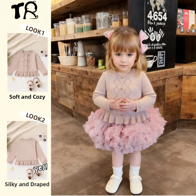 Baby Cool svileni kaki okrugli izrez top romb poluizrezan top s volanima pletenina prozračna