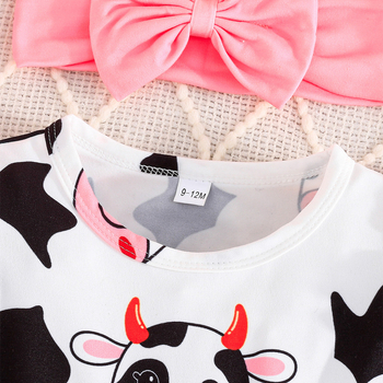 Νέο φόρεμα άνοιξης και φθινοπώρου με στρογγυλή λαιμόκοψη και μακριά μανίκια, φιόγκο, διπλό τρίψιμο, ψηφιακό τυπωμένο φόρεμα με αγελάδα