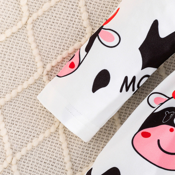 Νέο φόρεμα άνοιξης και φθινοπώρου με στρογγυλή λαιμόκοψη και μακριά μανίκια, φιόγκο, διπλό τρίψιμο, ψηφιακό τυπωμένο φόρεμα με αγελάδα