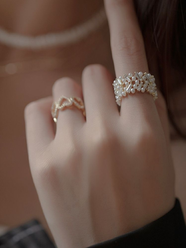 Нов модерен, универсален, изискан пръстен за храна, дамски, модерен корейски пръстен Dongdaemun с микроинкрустиран диамант и перла