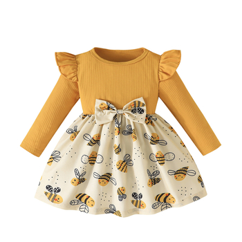 Διασυνοριακό αποκλειστικό - νέο φόρεμα για μωρά κορίτσια για άνοιξη και φθινόπωρο, πορτοκαλί φόρεμα με στάμπα \