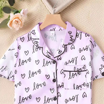 Tarpvalstybinė užsienio prekyba „Amazon“ vasarinė nauja mergaičių pižama kostiumas šviesiai violetinė meilės laiškų kardiganas mergaičių namų apranga