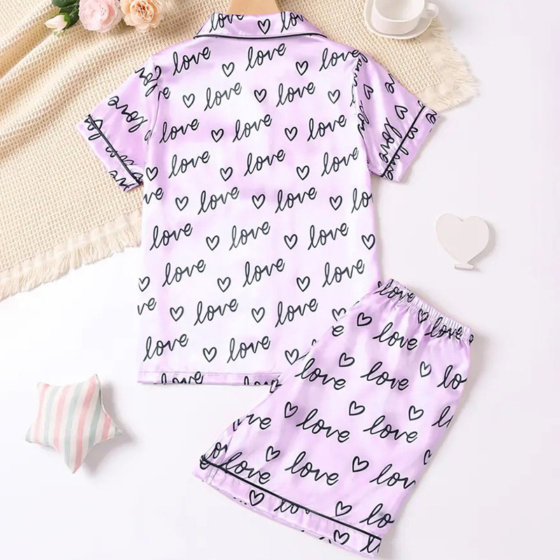Tarpvalstybinė užsienio prekyba „Amazon“ vasarinė nauja mergaičių pižama kostiumas šviesiai violetinė meilės laiškų kardiganas mergaičių namų apranga