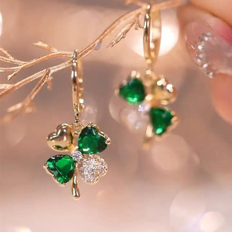 2022 m. nauji madingi korėjietiški nišiniai unikalūs tamsiai žali keturių lapų auskarai moterims, lengvi, prabangūs, aukštos klasės, elegantiški, elegantiški auskarai