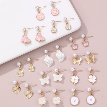 Magusalt tilkuv õli Armastuse liblikalehe ja lille ripats 12 paari kombineeritud ülikonnaga, piiriülesed Yue Shani laste uued kõrvarõngad