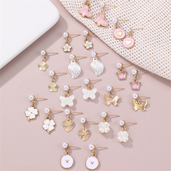 Magusalt tilkuv õli Armastuse liblikalehe ja lille ripats 12 paari kombineeritud ülikonnaga, piiriülesed Yue Shani laste uued kõrvarõngad