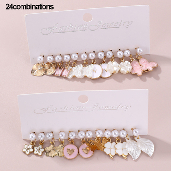 Magusalt tilkuv õli Armastuse liblikalehe ja lille ripats 12 paari kombineeritud ülikonnaga, piiriülesed Yue Shani laste uued kõrvarõngad