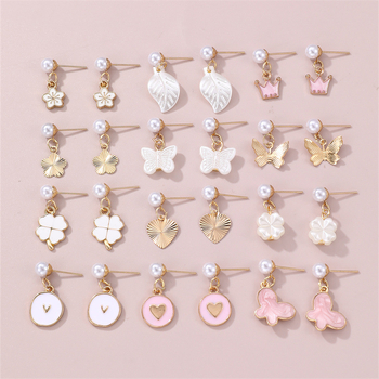 Magusalt tilkuv õli Armastuse liblikalehe ja lille ripats 12 paari kombineeritud ülikonnaga, piiriülesed Yue Shani laste uued kõrvarõngad