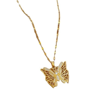 [Τιτάνιο Ατσάλι] Κολιέ Heavy Industry Hollow Butterfly με μικροένθετο αληθινό χρυσό, γυναικείες χάντρες μεταφοράς με κόκκινη αλυσίδα κλείδας στο Διαδίκτυο, αξεσουάρ