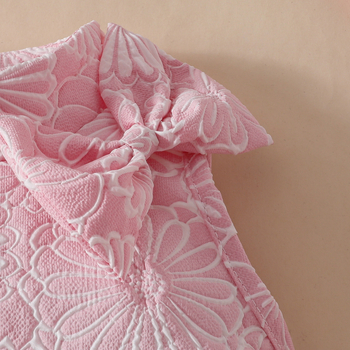 Καλοκαιρινό μωρό κορίτσι μονόχρωμο κολάρο με λουλούδια και τυπωμένο φιόγκο, διακοσμητικό φόρεμα με καπέλο δύο τεμαχίων