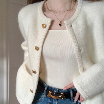 Elegantni tvid stil, moher džemper, ženski, popularni, rano proljeće 2024., novi pleteni kardigan, vanjski gornji dio