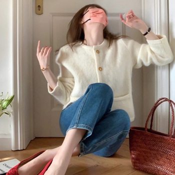 Elegantni tvid stil, moher džemper, ženski, popularni, rano proljeće 2024., novi pleteni kardigan, vanjski gornji dio