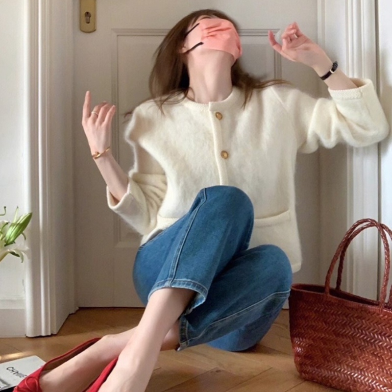 Elegantni tvid stil, moher džemper, ženski, popularni, rano proljeće 2024., novi pleteni kardigan, vanjski gornji dio