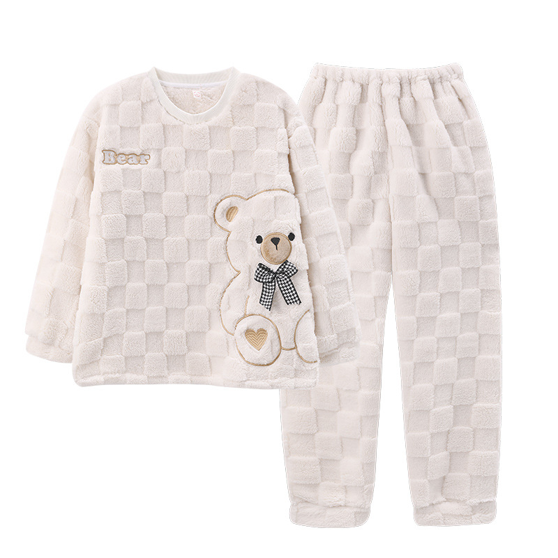 Dámske zimné pyžamo z koralového flísu s flísovou podšívkou, zahustené, 2023, nové, čisté farebné flanelové zimné domáce oblečenie, dvojdielna súprava