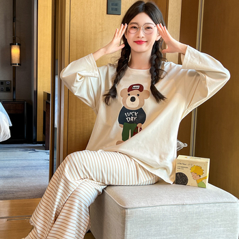 Γυναικεία πιτζάμα με μακριά μανίκια και λεπτή πιτζάμα σε ασορτί βαμβακερή απόχρωση \