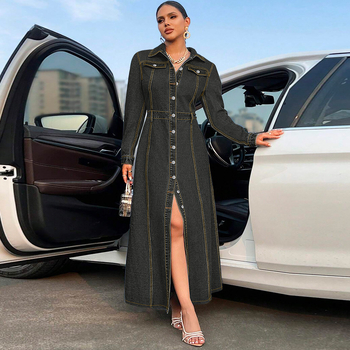 218627 Nova ženska haljina dugih rukava s kopčanjem, europska i američka moda, izravna prodaja iz tvornice