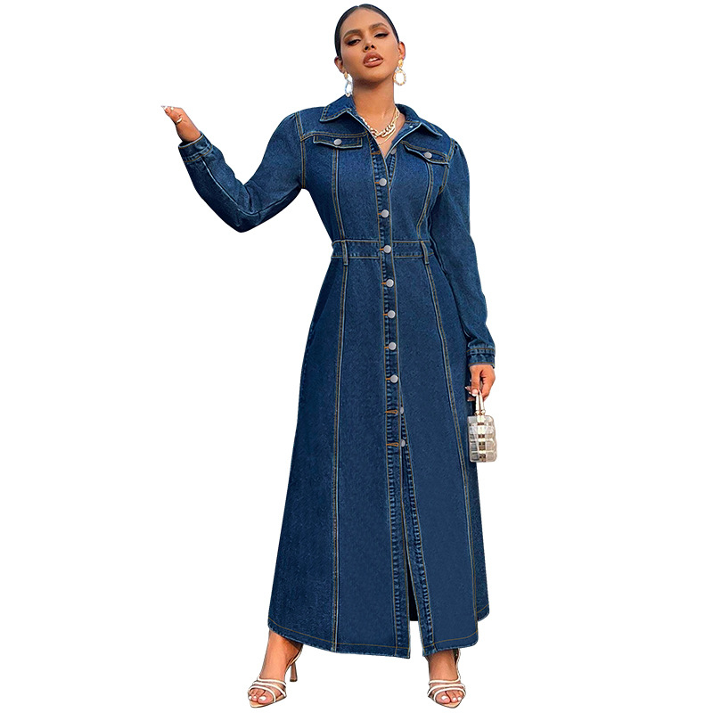 218627 Nova ženska haljina dugih rukava s kopčanjem, europska i američka moda, izravna prodaja iz tvornice