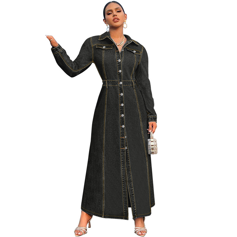 218627 Nova ženska haljina dugih rukava s kopčanjem, europska i američka moda, izravna prodaja iz tvornice