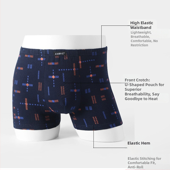 Vīriešu apakšveļas bokseršorti, elpojoši, sviedrus absorbējoši, kokvilnas bikses, pusmūža un vecāka gadagājuma cilvēkiem, brīvi, lieli, moderni, apdrukāti bokseršorti