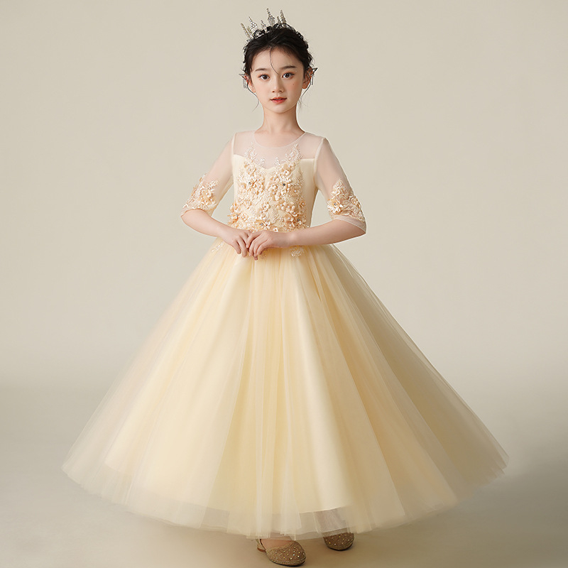 Rochie de fete vara 2025 stil nou rochie de prințesă din tul pentru fete ținută de performanță la pian rochie formală pentru copii rochie de pian