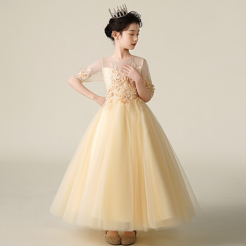 Dievčenské šaty Leto 2025 Nový štýl princeznovských tylových šiat pre dievčatá, klavírny outfit, detské spoločenské šaty, klavírne šaty