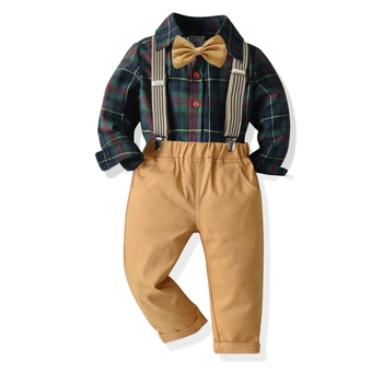 Dječja karirana košulja s naramenicama iz 2021., kaki hlače s naramenicama za dječake, male i srednje veličine, dječja banketna haljina