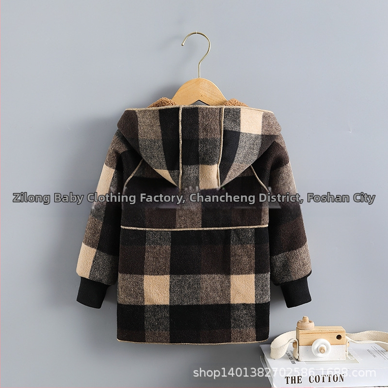 Есенно-зимно топло вълнено палто в западен стил за момчета 2022, ново за момичета, с полар, удебелено, средно дълго, от един агнешки полар