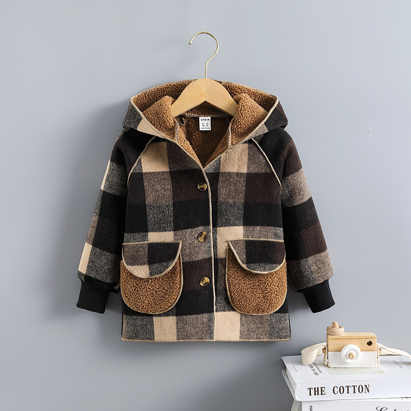 Zēnu rudens un ziemas vestern stila silts vilnas mētelis 2022. gada jauns meiteņu flīsa oderēts sabiezināts vidēja garuma jēra flīss