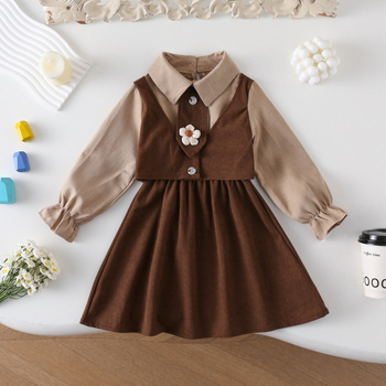 6619 Djevojačka proljetna i jesenska haljina 2024 Nova dječja studentska kordurojska suknja s prošivenim detaljima Djevojačka princezina suknja