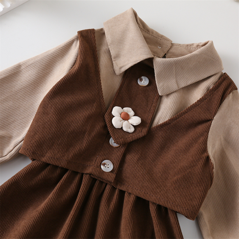 6619 Djevojačka proljetna i jesenska haljina 2024 Nova dječja studentska kordurojska suknja s prošivenim detaljima Djevojačka princezina suknja