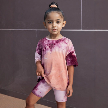 Prekogranična vanjska trgovina INS djevojčice odijelo kratkih rukava s tie-dye printom, okruglim izrezom, majica kratkih rukava, odijelo prikladno za djecu od 1 do 8 godina