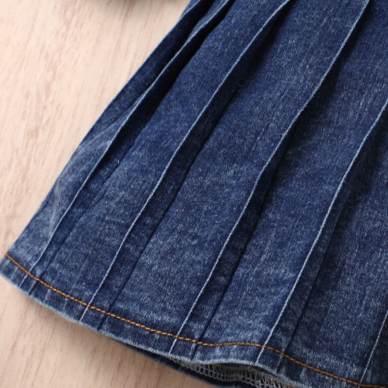 Detské oblečenie Cross-Border, dievčenské skladané džínsové kardiganové šaty s košeľovým golierom a mašľou, dvojdielna súprava v princeznovskom štýle