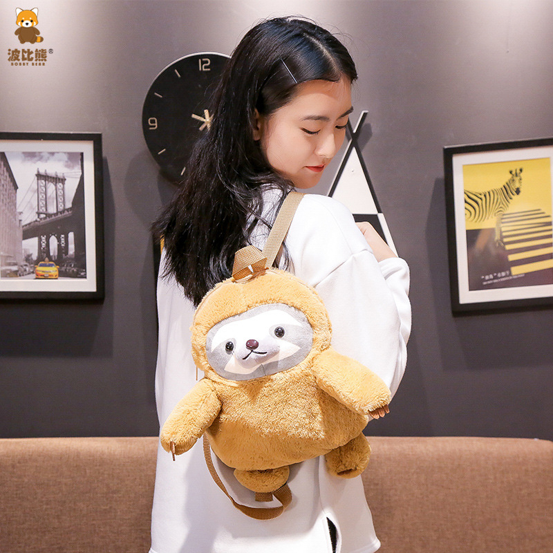 Bobby karu välgu-laiskloomaga koolikott, plush-nukk, eelkoolikott, lastele mõeldud plush-seljakott, piiriülene haaramisnukk