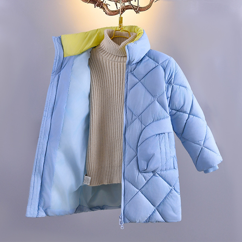 2025 Παιδικό μπουφάν με βαμβάκι για κορίτσια, ελαφρύ, μπουφάν με βαμβάκι για κορίτσια, μεσαίου μήκους γιακάς, κασκόλ με λουλούδια, κορεάτικο στυλ