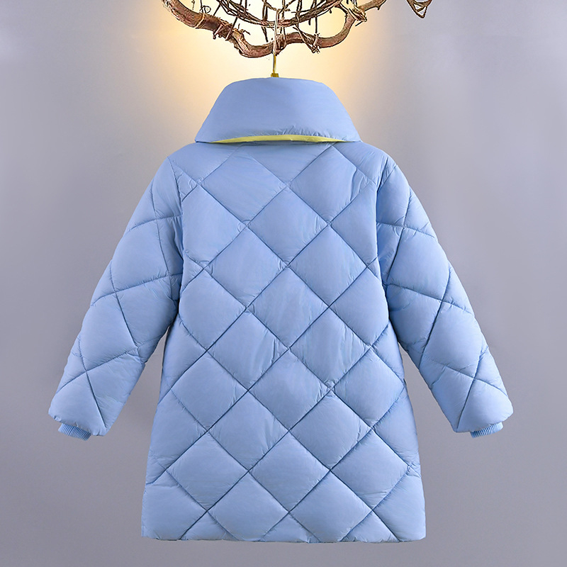 2025 Παιδικό μπουφάν με βαμβάκι για κορίτσια, ελαφρύ, μπουφάν με βαμβάκι για κορίτσια, μεσαίου μήκους γιακάς, κασκόλ με λουλούδια, κορεάτικο στυλ