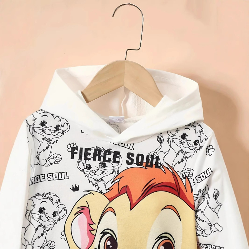 Cezhraničný detský chlapčenský a bábätkový jarný a jesenný sveter s kapucňou a potlačou leva, top s dlhým rukávom, nohavice, oblek, trendy