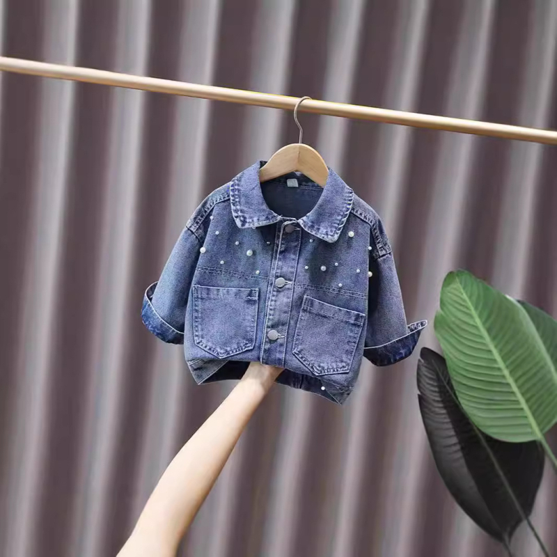 Mergaičių džinsiniai viršutiniai drabužiai Pavasario drabužiai 2025 Nauji vaikiško stiliaus džinsiniai drabužiai Didelių vaikų drabužiai Mergaičių pavasario ir rudens viršutiniai drabužiai Viršutiniai drabužiai