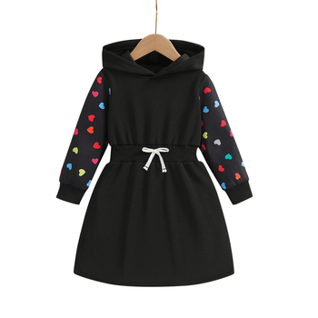 Τρισδιάστατο κοριτσίστικο μανίκι με φιόγκο και χρωματιστή εκτύπωση, μακρύ μανίκι με κουκούλα σε διασυνοριακό ευρωπαϊκό και αμερικανικό στυλ για κορίτσια