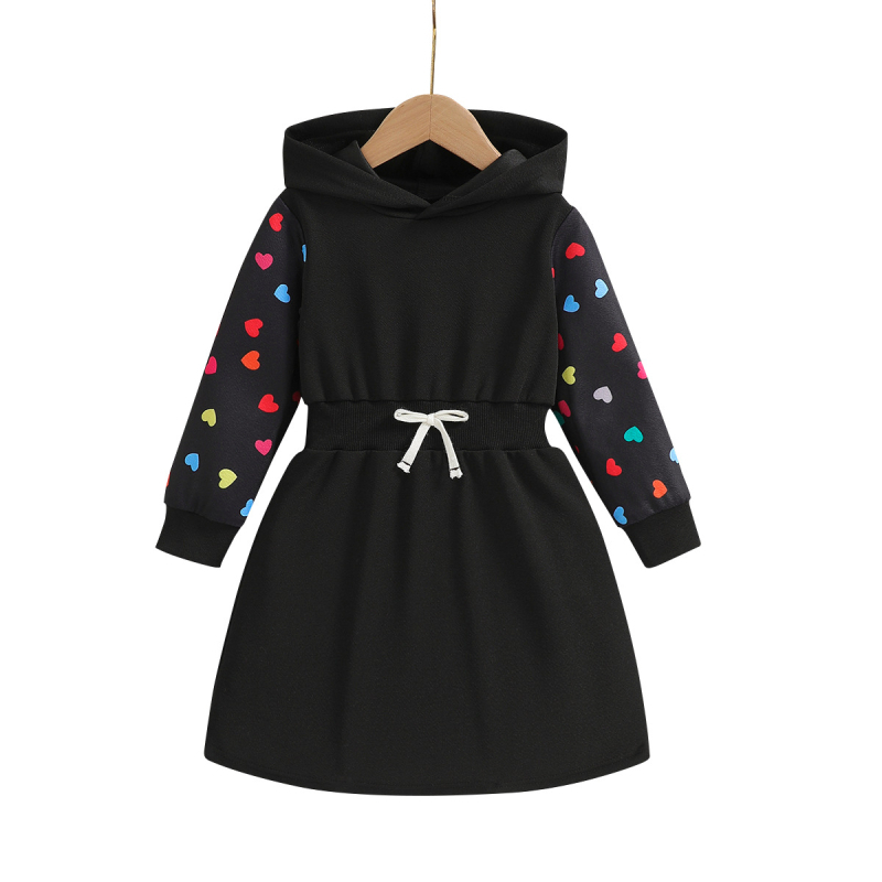 Dievčenské trojrozmerné švy s mašľou a farebným rukávom s potlačou v páse, dlhý rukáv a kapucňa v cezhraničnom európskom a americkom štýle