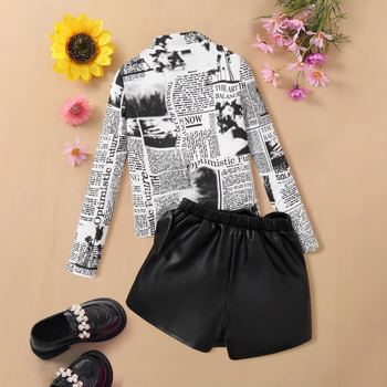 Lazada Cezhraničná horúca predajná jarná a jesenná dievčenská zoštíhľujúca súprava s dlhým rukávom a potlačou novín, základnou vrstvou, vrchnou sukňou