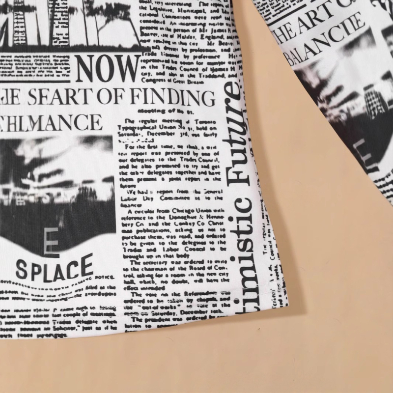 Lazada Cezhraničná horúca predajná jarná a jesenná dievčenská zoštíhľujúca súprava s dlhým rukávom a potlačou novín, základnou vrstvou, vrchnou sukňou