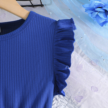 Letná dievčenská nová súprava s potlačou ružových kvetov, prešívaním, pásikmi a manžetami na uši, opasok